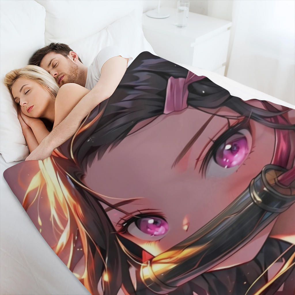 Anime-Inspired Flannel Throw Blanket - Super Soft & Warm, Vibrant Character Design with Pink Hair & Red Eyes, All-Season Home Decor for Sofa or Office, Easy to Store, 32x48 Inches, Sofa Throw Blanket