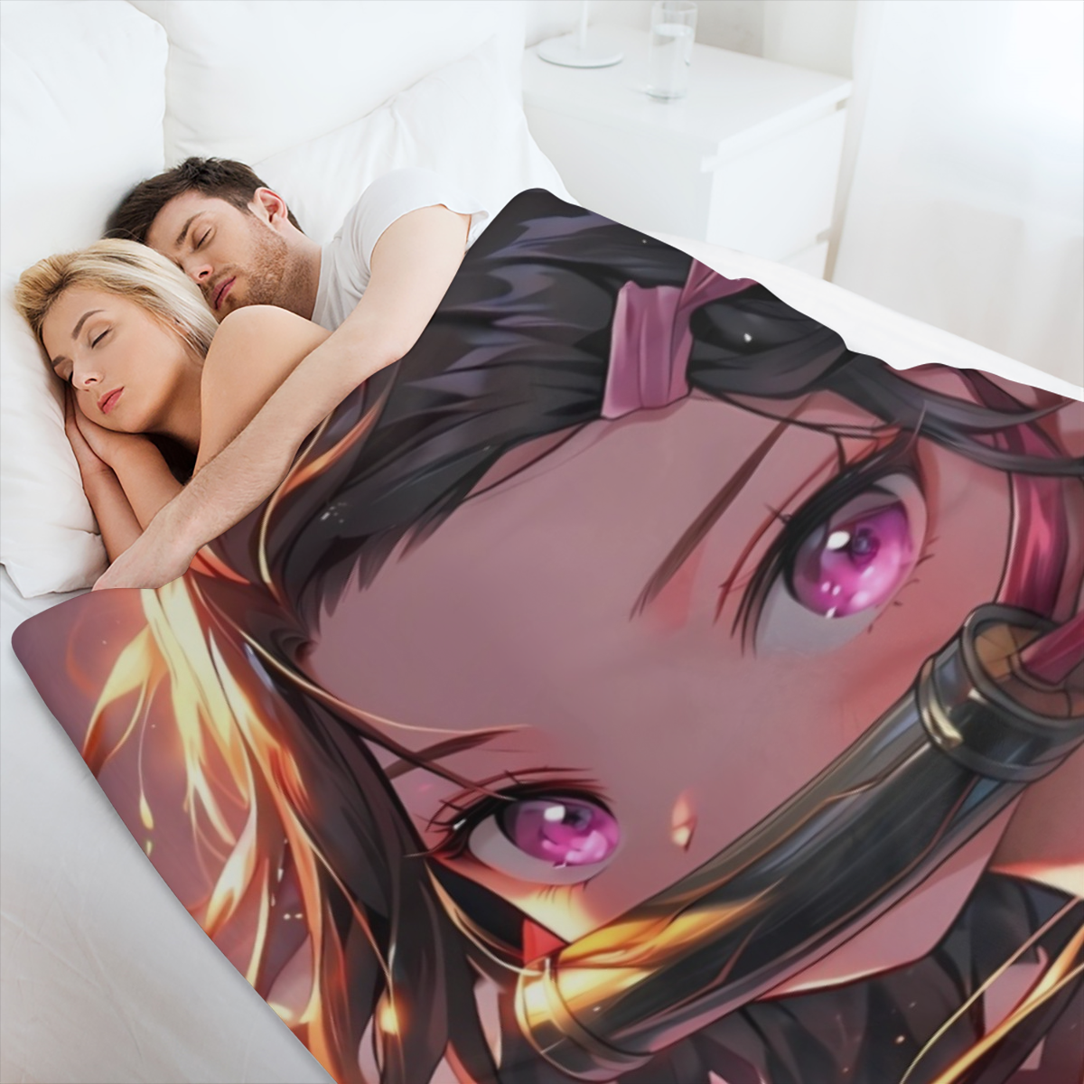 Anime-Inspired Flannel Throw Blanket - Super Soft & Warm, Vibrant Character Design with Pink Hair & Red Eyes, All-Season Home Decor for Sofa or Office, Easy to Store, 32x48 Inches, Sofa Throw Blanket