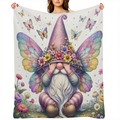 1pc Charming Purple Gnome Elf With Butterfly Cute Fun Print Flannel Blanket, Soft Warm Cozy Skin- friendly Machine Washable Blanket For Sofa Bed Car Camping Office Home Decor, Multipurpose Gift Blanke