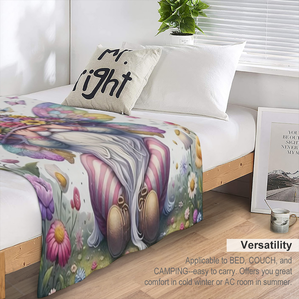 1pc Charming Purple Gnome Elf With Butterfly Cute Fun Print Flannel Blanket, Soft Warm Cozy Skin- friendly Machine Washable Blanket For Sofa Bed Car Camping Office Home Decor, Multipurpose Gift Blanke