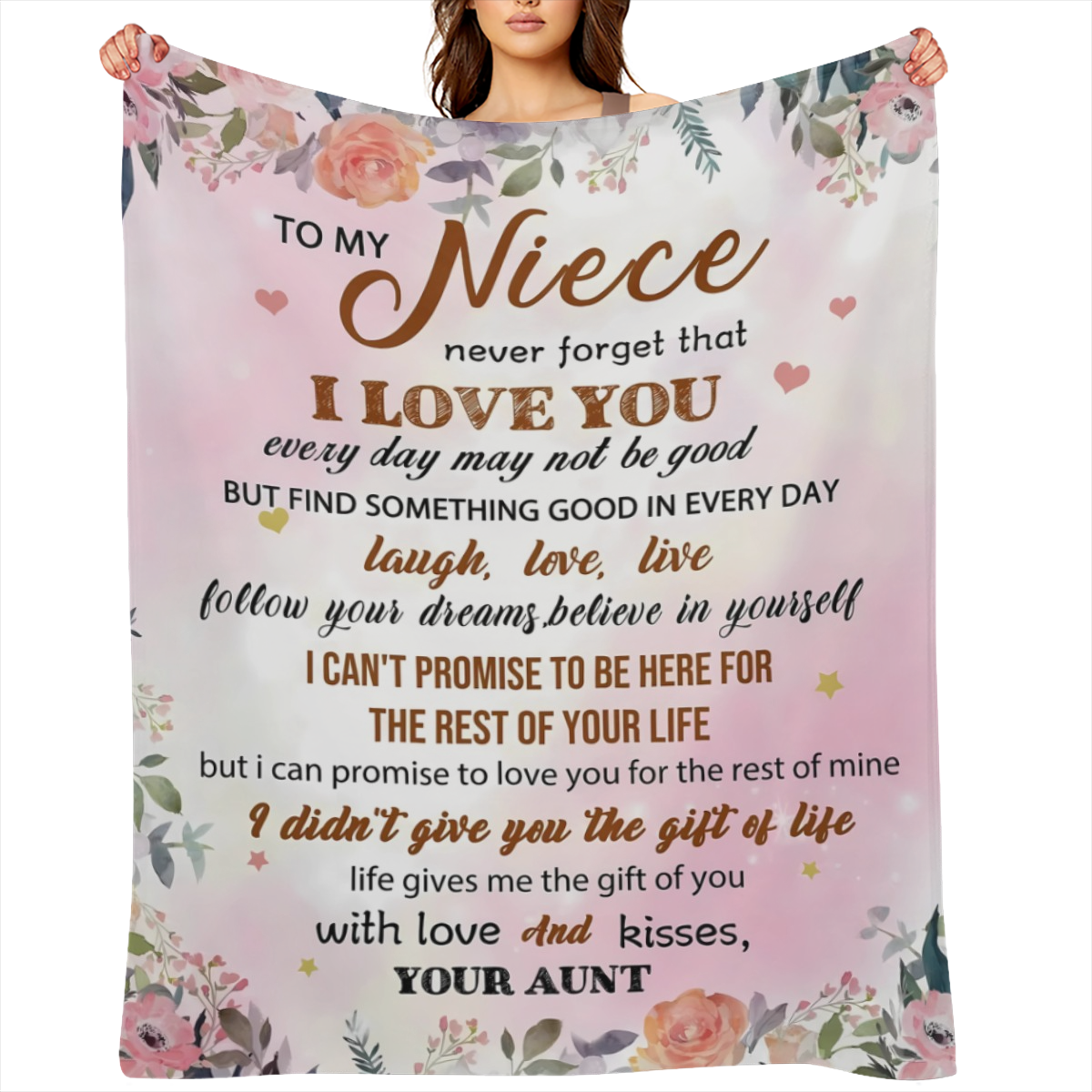 1pc Derived from the Heart Aunt to Niece Flannel Blanket Cozy Tear Resistant All Season Comfort with Floral Design Perfect Birthday or Special Occasion Gift for Niece, Blanket