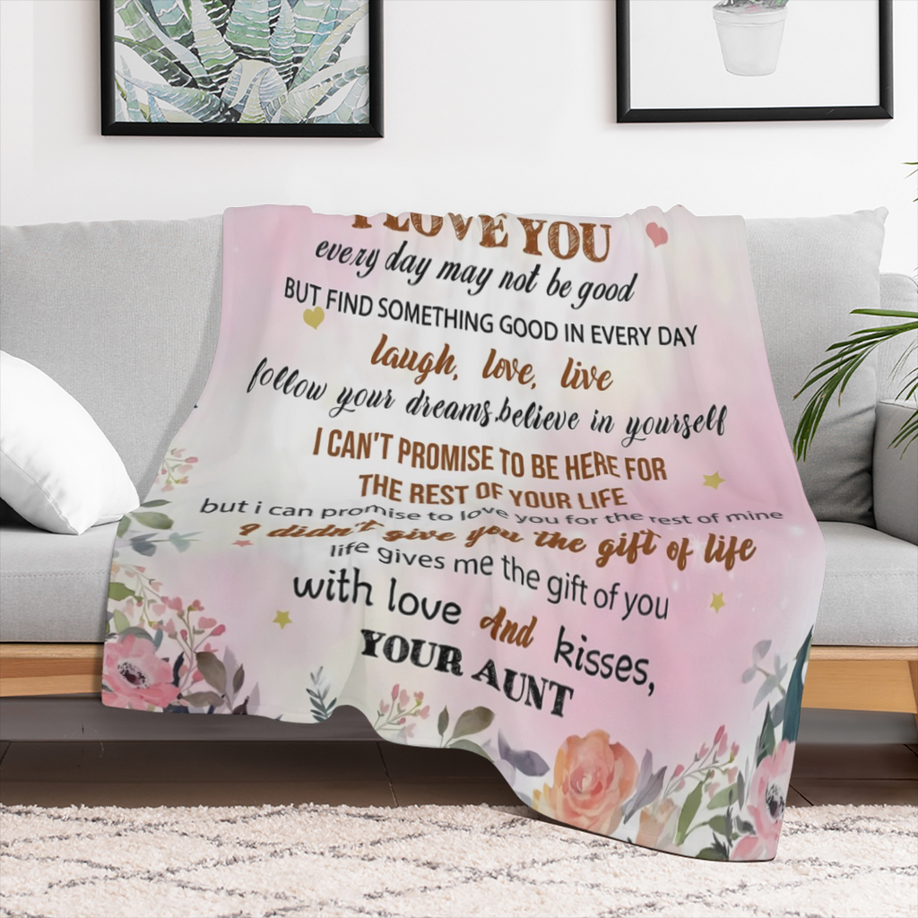 1pc Derived from the Heart Aunt to Niece Flannel Blanket Cozy Tear Resistant All Season Comfort with Floral Design Perfect Birthday or Special Occasion Gift for Niece, Blanket