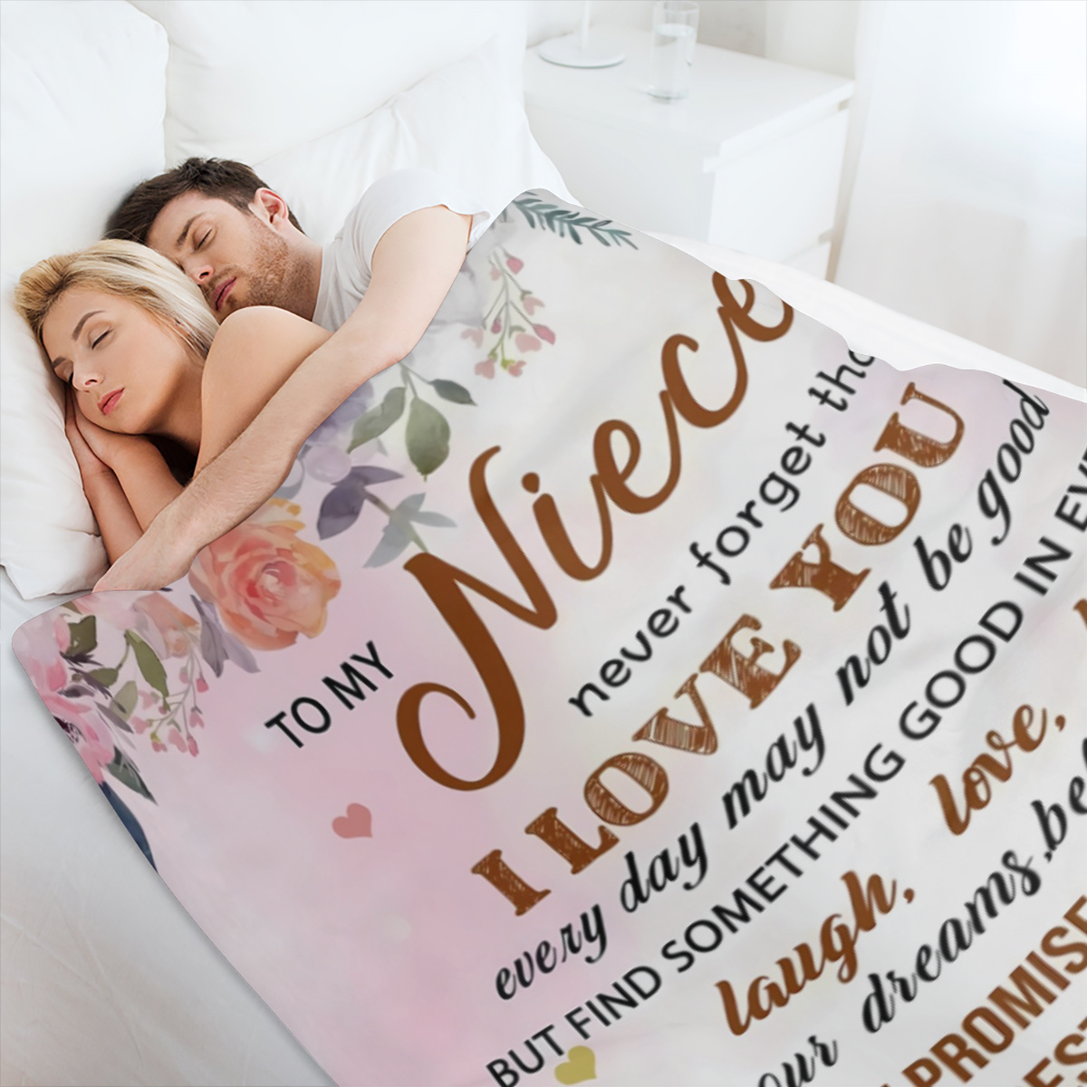 1pc Derived from the Heart Aunt to Niece Flannel Blanket Cozy Tear Resistant All Season Comfort with Floral Design Perfect Birthday or Special Occasion Gift for Niece, Blanket