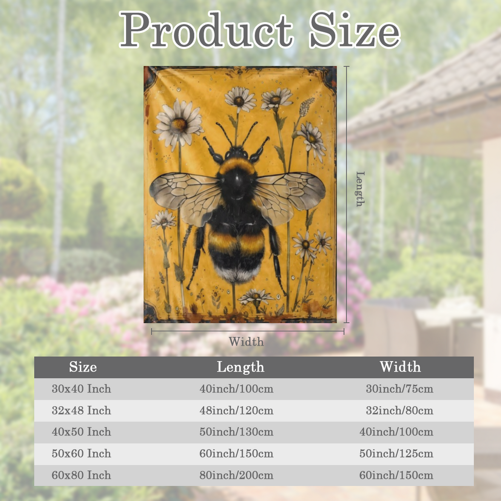 An antique bee and Daisy printed flannelette blanket for comfort, softness and warmth for sofas, beds, offices, camping, travel - all season digital printed polyester fabric,