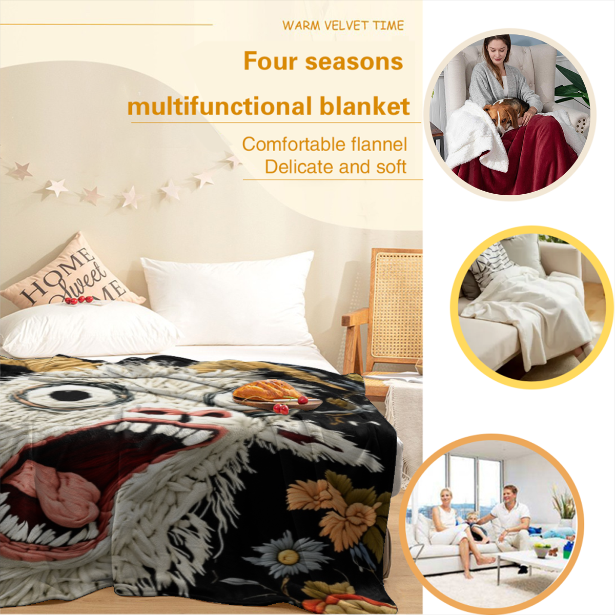 1pc Fluffy Flannel Blanket | Funny Screaming Goat Theme, Soft And Cozy Bedding Decorative Throw, Whimsical Style Sofa Nap Blanket, All-Season Living Room Bedroom Blanket, Multi-Functional Decorative T