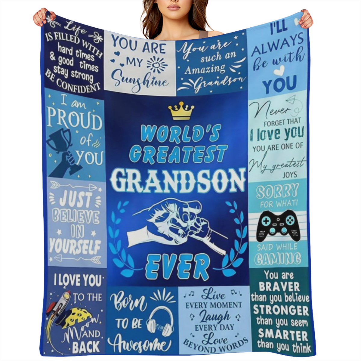 1pc blue patchwork pattern printed blanket, contemporary style blanket, soft and comfortable blanket, travel sofa bed, office home decoration, birthday gift blanket, boys, girls, adults, available in