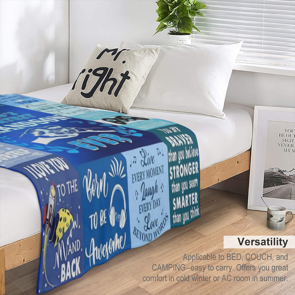 1pc blue patchwork pattern printed blanket, contemporary style blanket, soft and comfortable blanket, travel sofa bed, office home decoration, birthday gift blanket, boys, girls, adults, available in