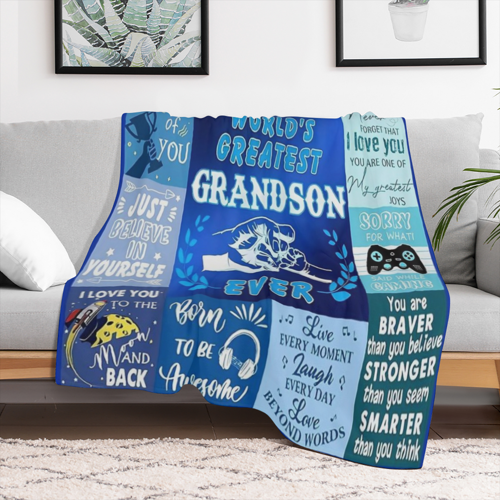 1pc blue patchwork pattern printed blanket, contemporary style blanket, soft and comfortable blanket, travel sofa bed, office home decoration, birthday gift blanket, boys, girls, adults, available in