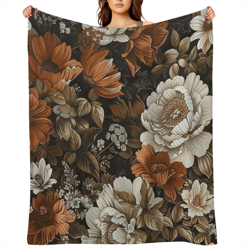 Cozy vintage floral print flannel blanket - soft, warm and versatile, perfect for sofas, beds, cars, offices, camping all season long gift ideas