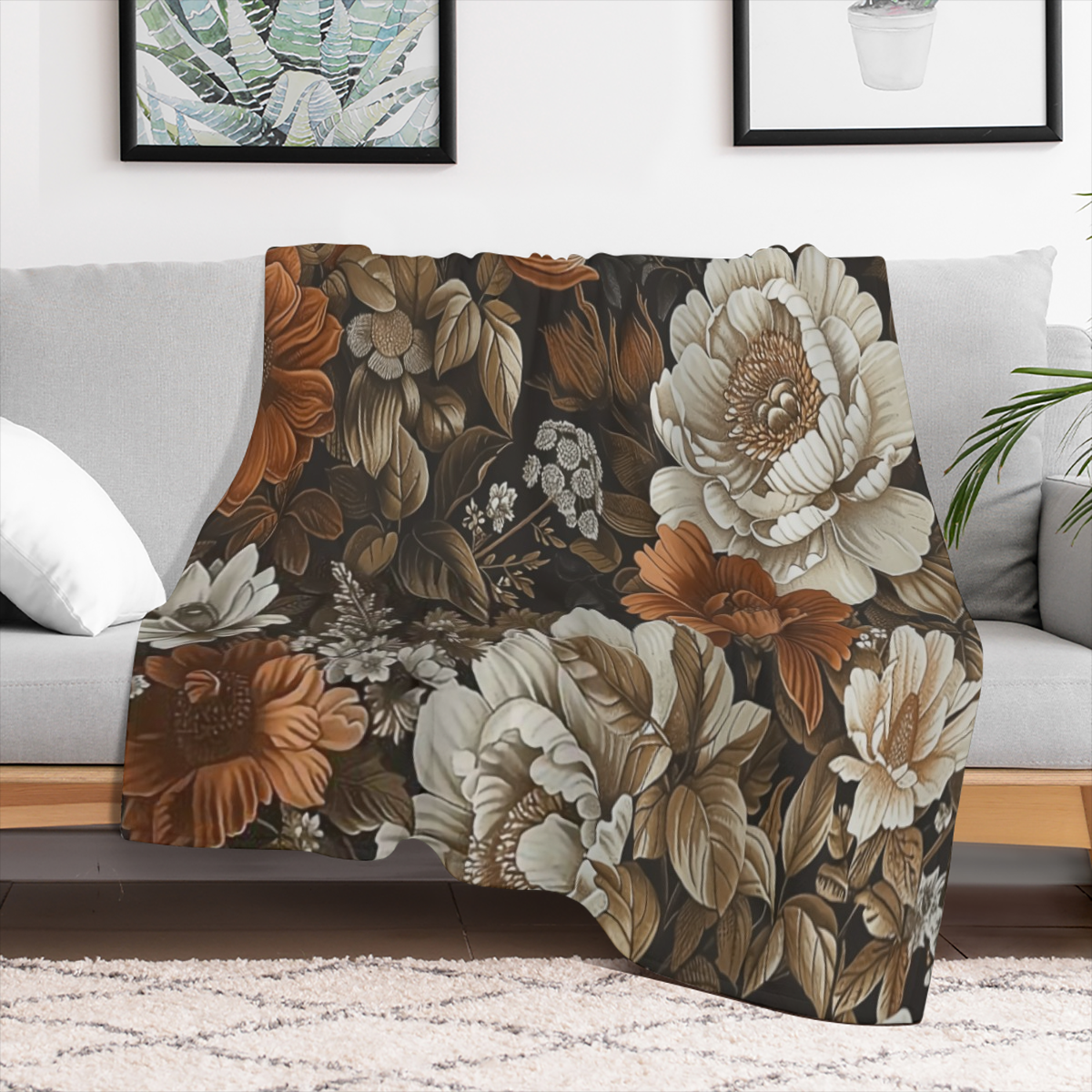Cozy vintage floral print flannel blanket - soft, warm and versatile, perfect for sofas, beds, cars, offices, camping all season long gift ideas