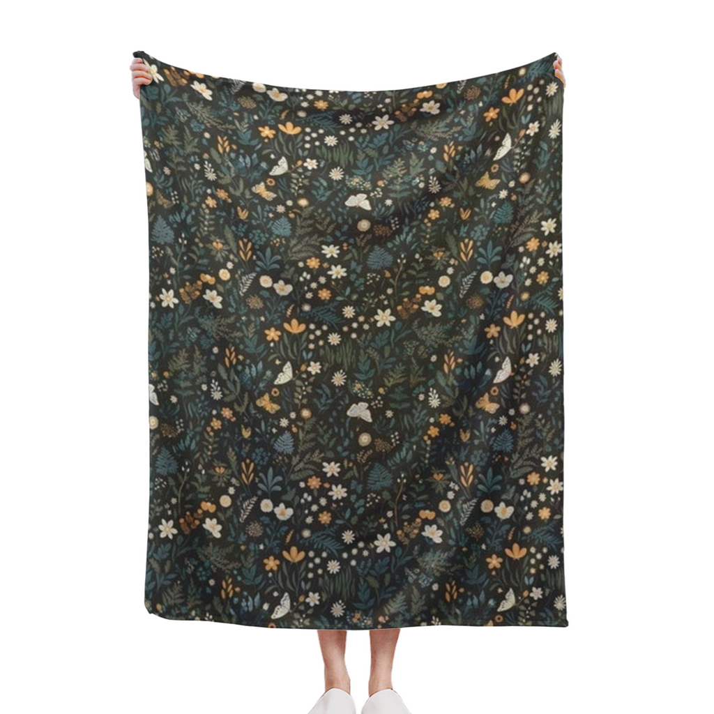 Whimsigoth Floral Throw Blanket, Cozy Cottagecore Blanket, Dark Academia Decor