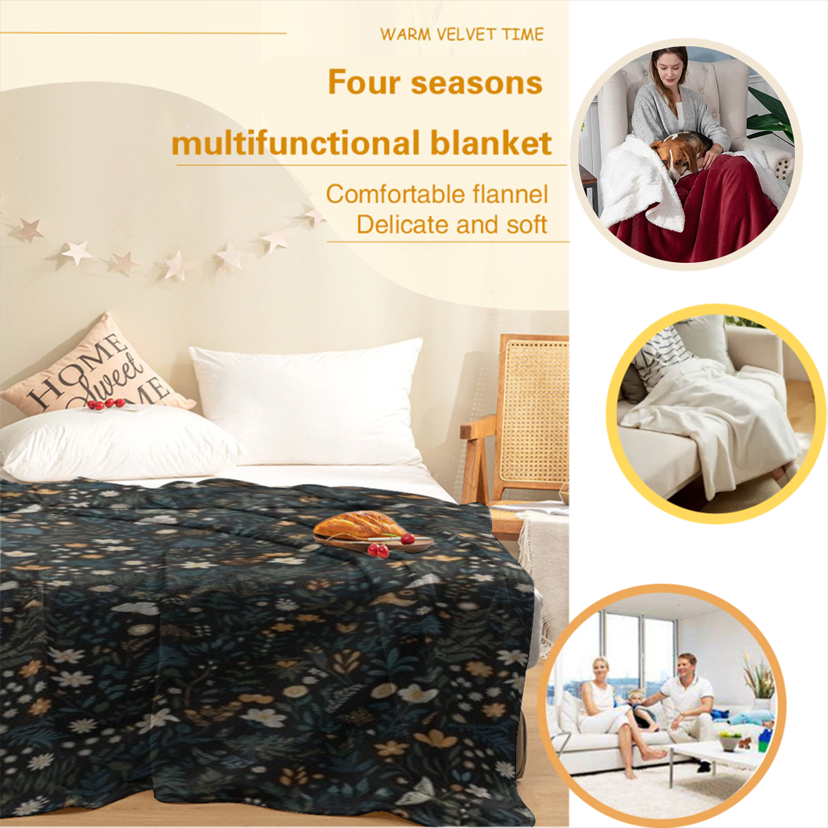 Whimsigoth Floral Throw Blanket, Cozy Cottagecore Blanket, Dark Academia Decor