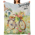 Soft & Lightweight Flannel Spring Floral Throw Blanket with Vibrant Tulip and Daisy Design, Rustic Wooden Board & Vintage Bicycle Print - Perfect for Sofa, Mother's Day & Father's Day Gifts