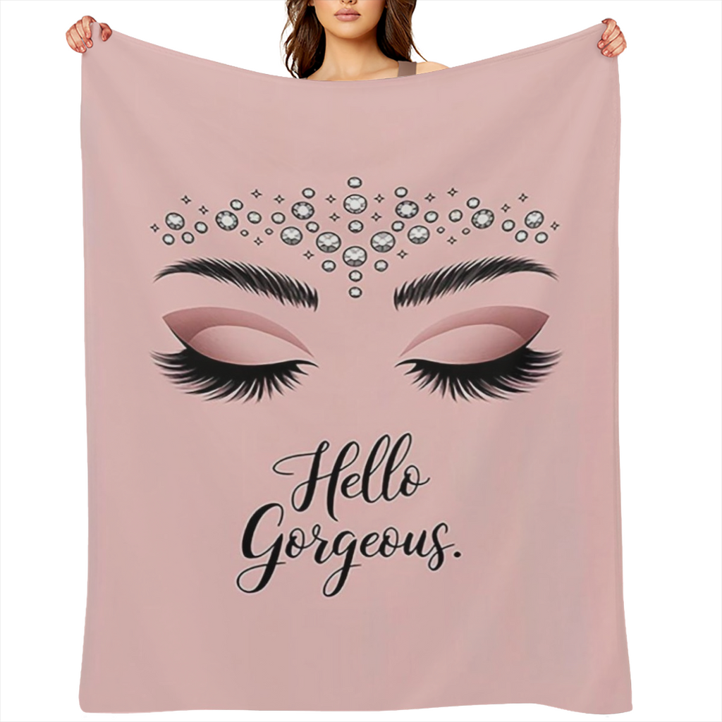 1pc Hello Gorgeous Makeup Eyes Blanket Rhinestone & Lash Print Design Suitable for Bedroom Decor Dorm Decor Bathroom Decor Vanity Decor Spa Decor and Makeup Room Decor.