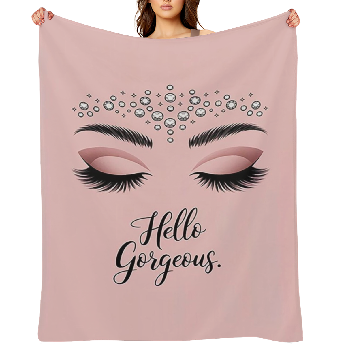 1pc Hello Gorgeous Makeup Eyes Blanket Rhinestone & Lash Print Design Suitable for Bedroom Decor Dorm Decor Bathroom Decor Vanity Decor Spa Decor and Makeup Room Decor.