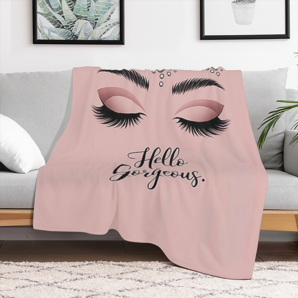 1pc Hello Gorgeous Makeup Eyes Blanket Rhinestone & Lash Print Design Suitable for Bedroom Decor Dorm Decor Bathroom Decor Vanity Decor Spa Decor and Makeup Room Decor.