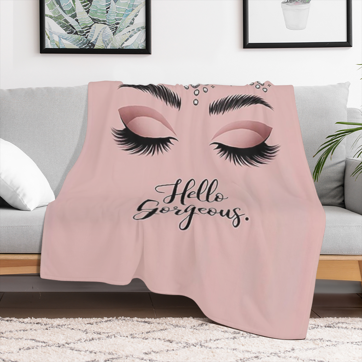 1pc Hello Gorgeous Makeup Eyes Blanket Rhinestone & Lash Print Design Suitable for Bedroom Decor Dorm Decor Bathroom Decor Vanity Decor Spa Decor and Makeup Room Decor.