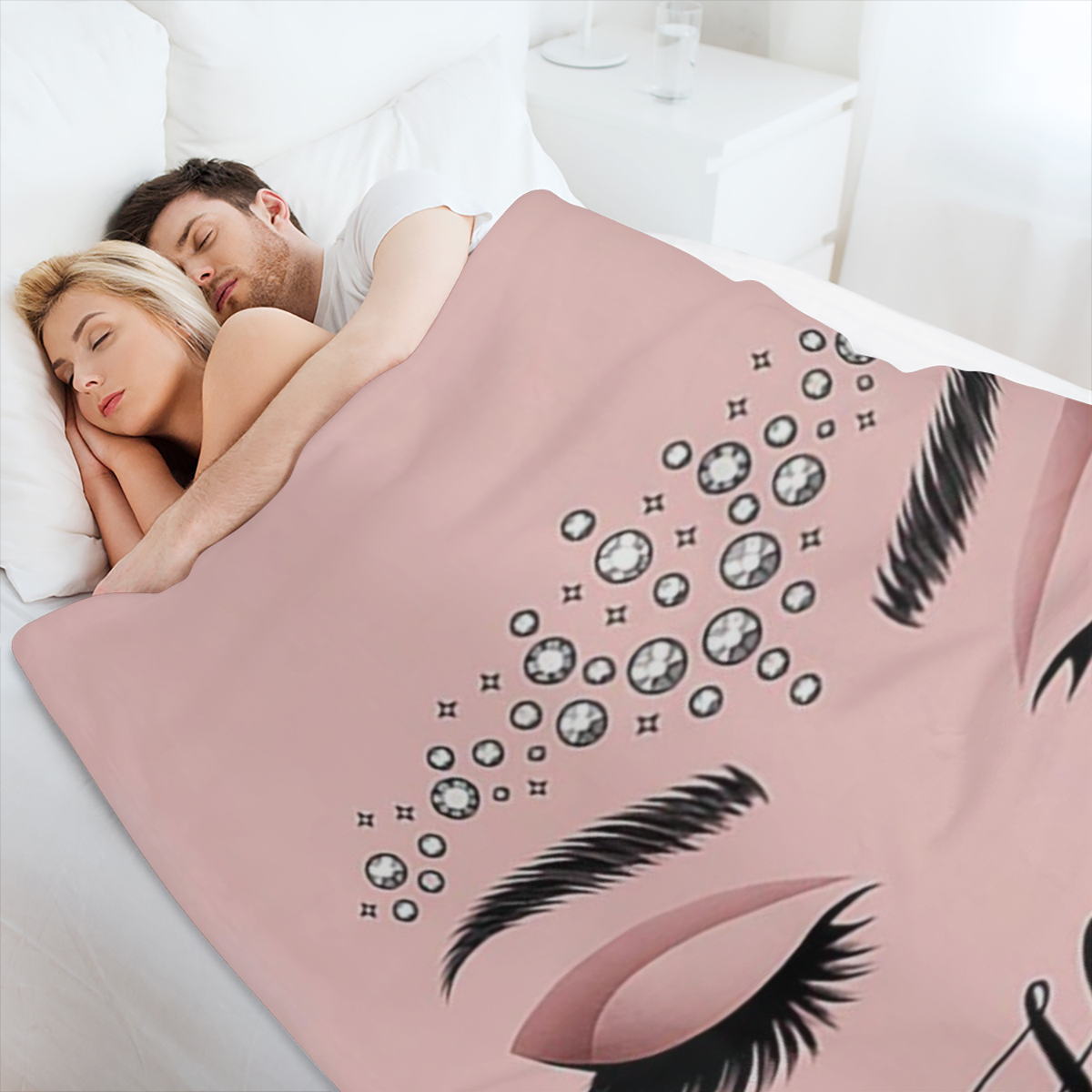 1pc Hello Gorgeous Makeup Eyes Blanket Rhinestone & Lash Print Design Suitable for Bedroom Decor Dorm Decor Bathroom Decor Vanity Decor Spa Decor and Makeup Room Decor.