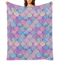 1pc Mermaid Scale Ombre Reversible Flannel Fleece Throw Blanket, Soft Knit Microfiber Multifunctional All-Season Bed Sofa Decorative Blanket with Machine Washable Digital Print