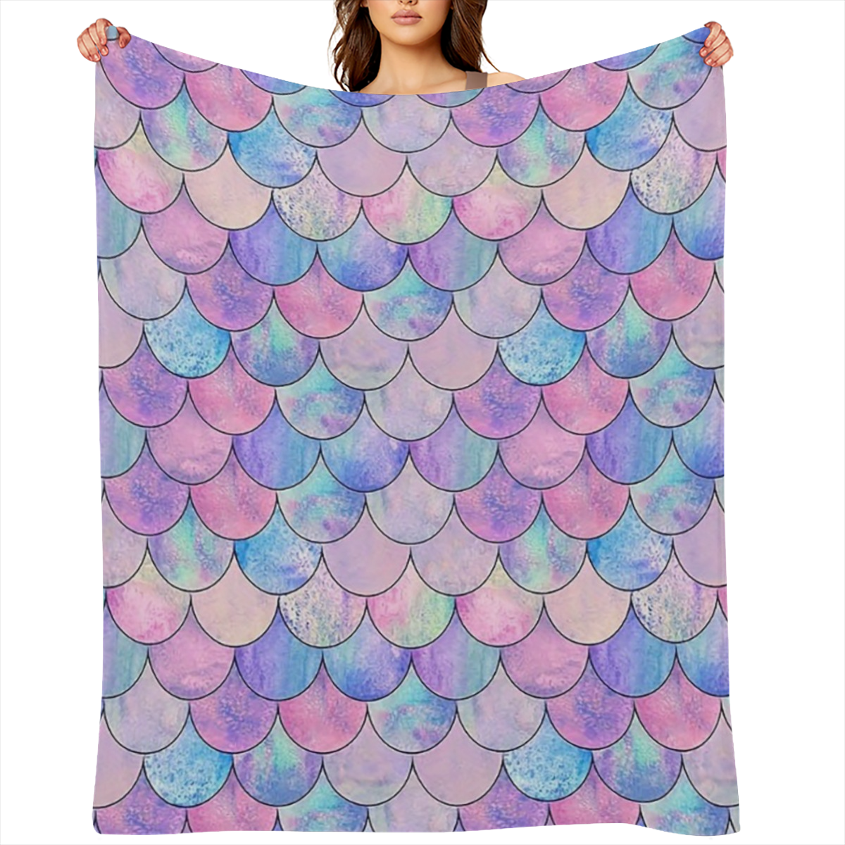 1pc Mermaid Scale Ombre Reversible Flannel Fleece Throw Blanket, Soft Knit Microfiber Multifunctional All-Season Bed Sofa Decorative Blanket with Machine Washable Digital Print