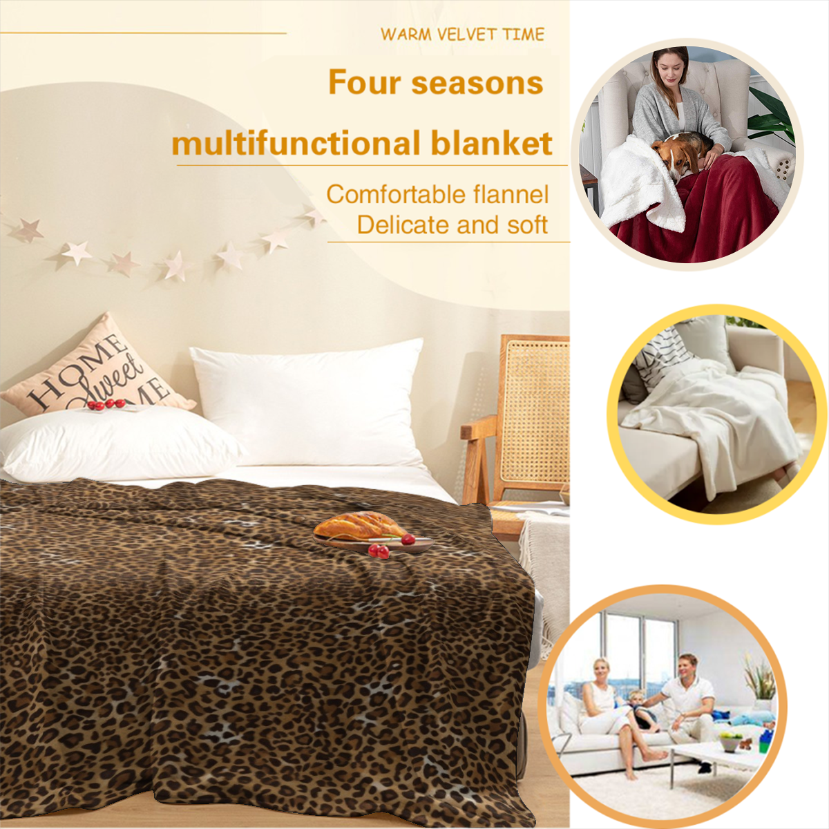 Leopard Print Blanket Fleece Throw For Bed Sofa Travel And Camping, Super Soft Cozy Fluffy Plush Cheetah Print Blanket For All Seasons 50"X60" (Dark Brown), Cozy Flannel Blanket - Multiple Sizes Avail