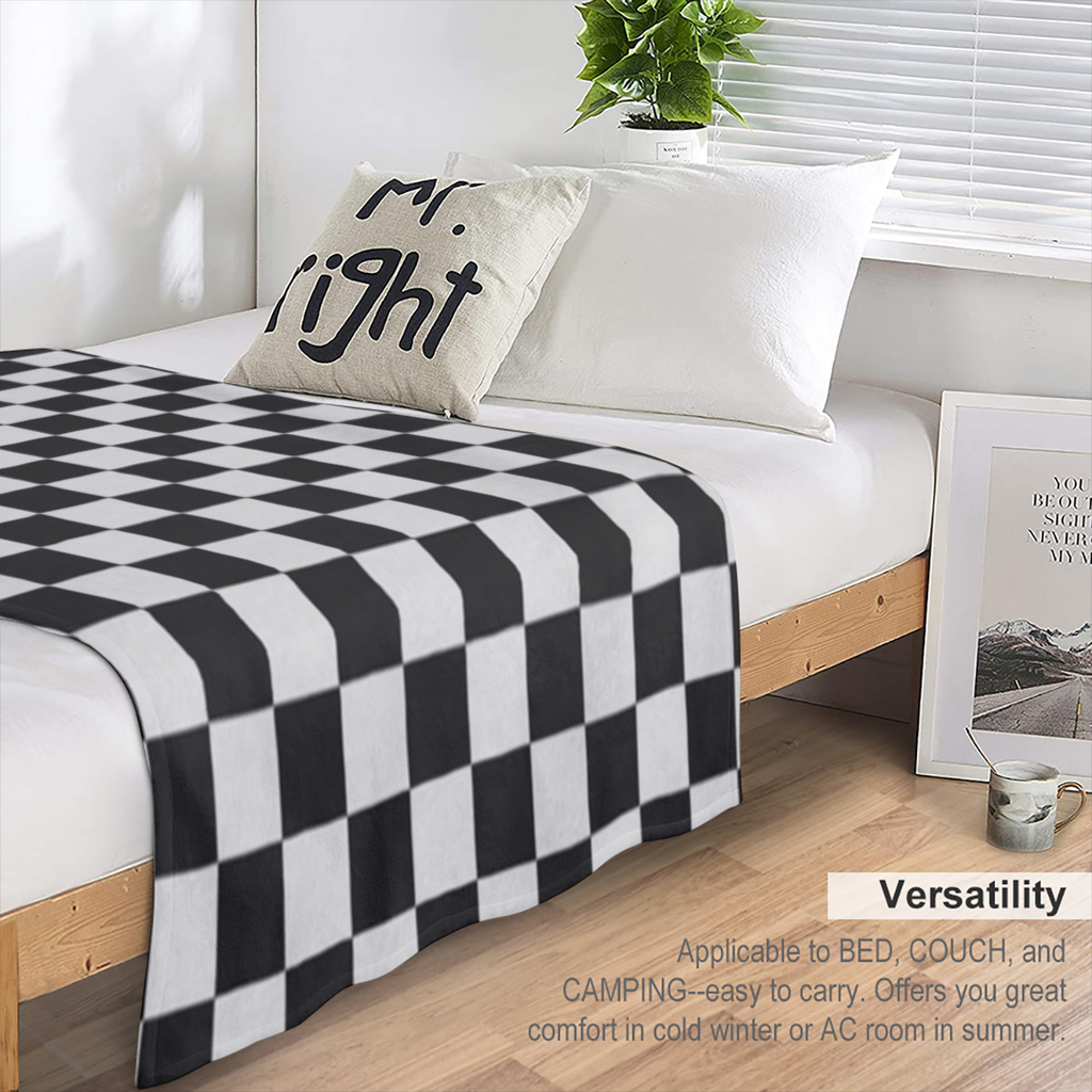Black White Race Checkered Flag Soft Flannel Throw Blanket Lightweight Shaggy Plush Blanket for Couch Sofa Bed Living Room Halloween Christmas New Year Gift 40x60 in, 280GSM CozyFlannel MultiSizes, 4