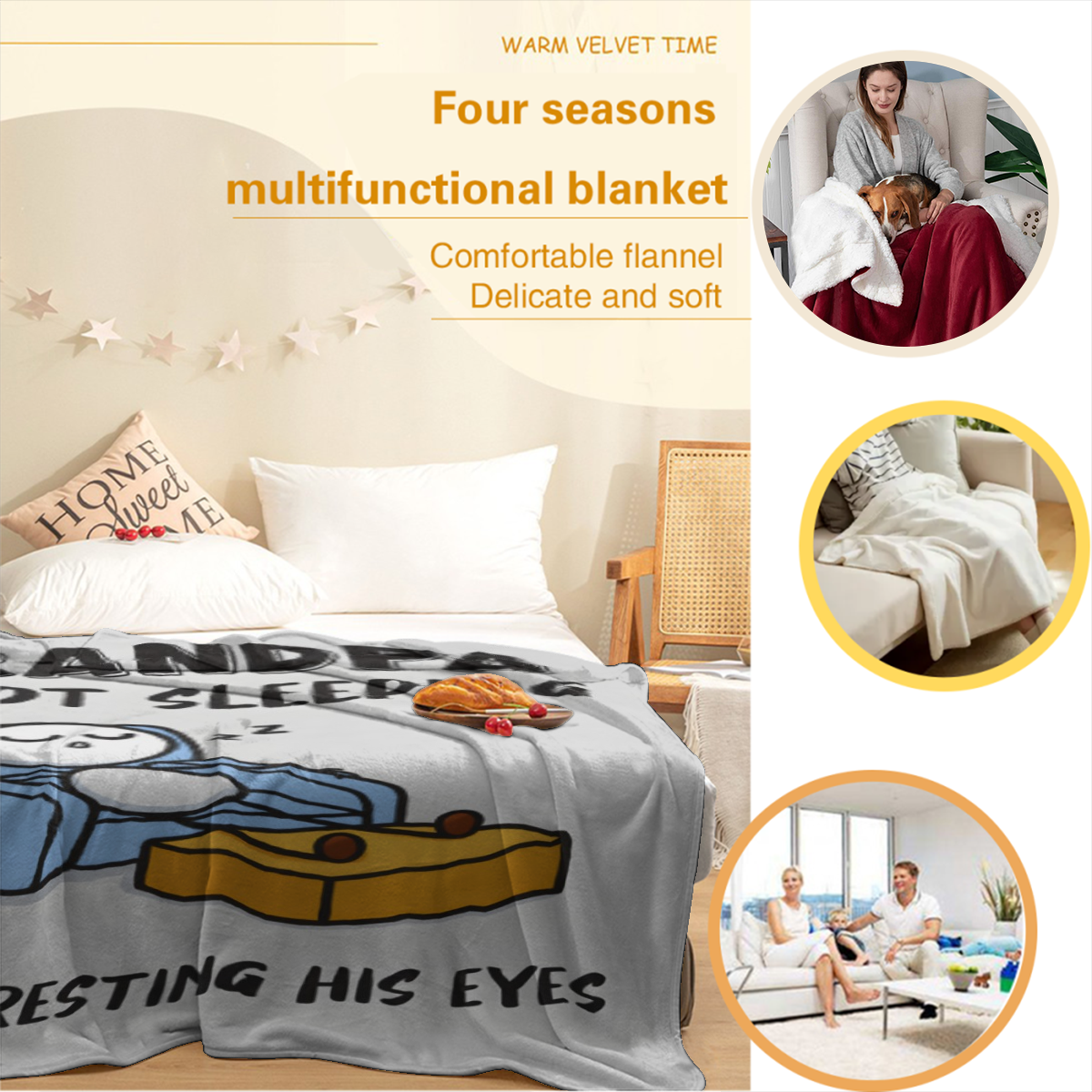 Funny Grandpa Gifts, Grandpas Birthday Gift From Grandkids, Grandpa Is Not Sleeping Blanket, Super Soft Throws Blanket For Napping, Promoted To Grandpas Gifts, 60" X 50"(Gray), Ultra Soft Flannel Blan