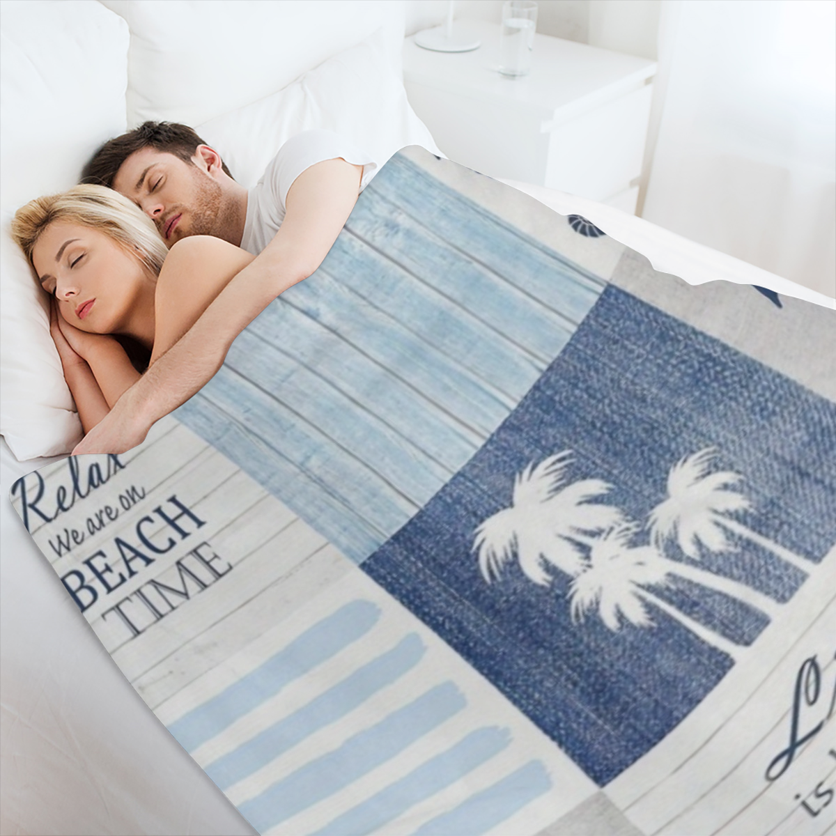 1pc Seaside Beach Theme Chunky Knit Polyester Blanket - Hand Washable, Tear Resistant Applique Embellishment, All Seasons Versatile for Sofa, Travel, Camping - Soft Lightweight Knit Fabric Bedding