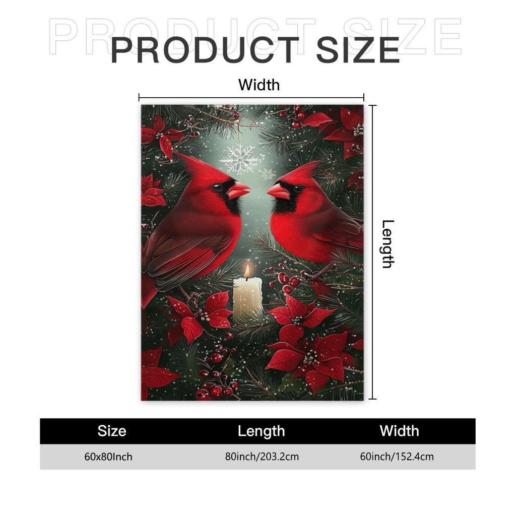 [Cozy Winter Throw Blanket] Ultra-Fuzzy Heavyweight 280gsm Crimson Cardinal Winter Throw Blanket - Plannel-like Softness, All-Season Couch Sofa Bedspread - Red Cardinals & Poinsettias Snowflakes Dark
