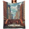 Chicago Cityscape Poster B6696151 Flannel Fleece Throw Blanket - Soft, Breathable & Absorbent Digital Print Contemporary Style for Living Room, Bedroom, Camping & Travel