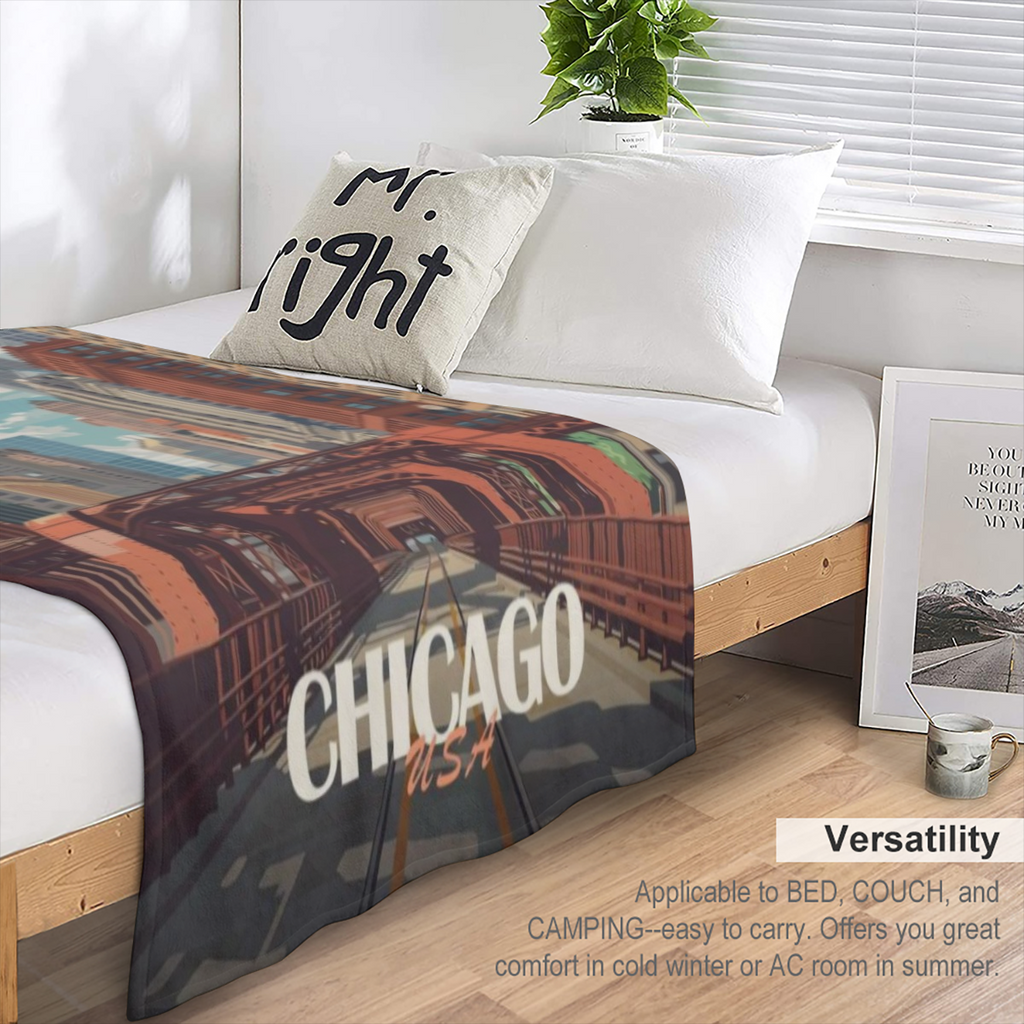 Chicago Cityscape Poster B6696151 Flannel Fleece Throw Blanket - Soft, Breathable & Absorbent Digital Print Contemporary Style for Living Room, Bedroom, Camping & Travel
