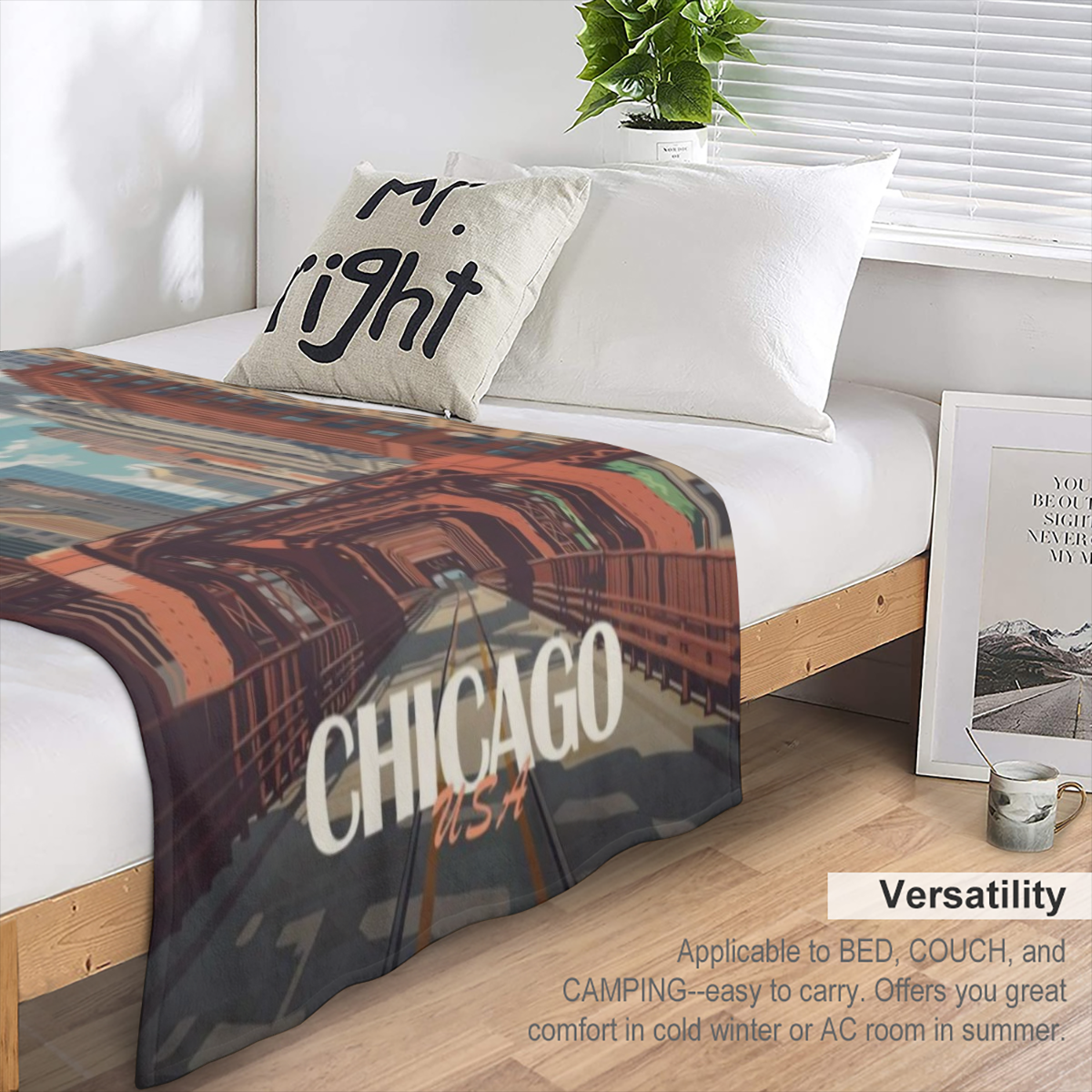Chicago Cityscape Poster B6696151 Flannel Fleece Throw Blanket - Soft, Breathable & Absorbent Digital Print Contemporary Style for Living Room, Bedroom, Camping & Travel