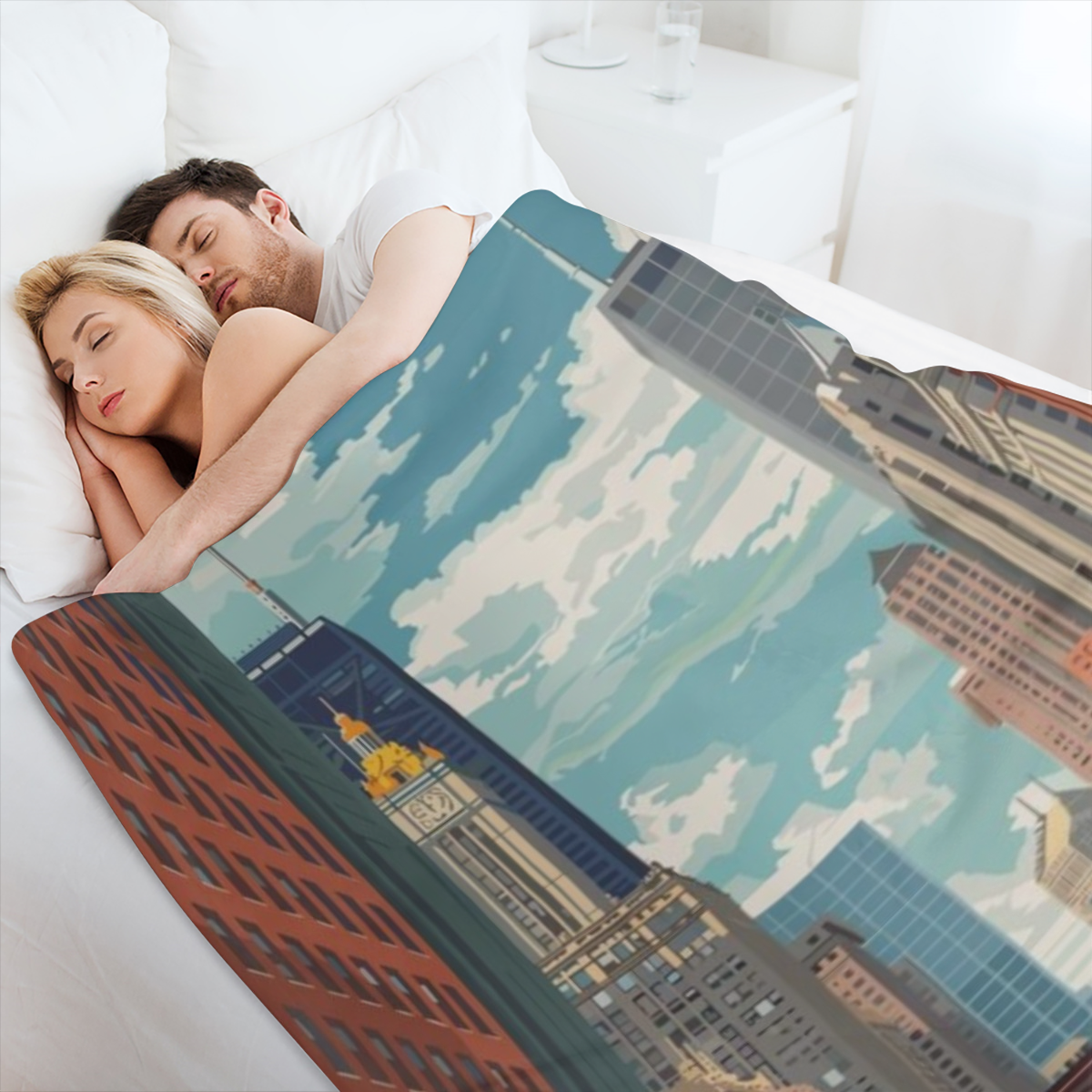 Chicago Cityscape Poster B6696151 Flannel Fleece Throw Blanket - Soft, Breathable & Absorbent Digital Print Contemporary Style for Living Room, Bedroom, Camping & Travel