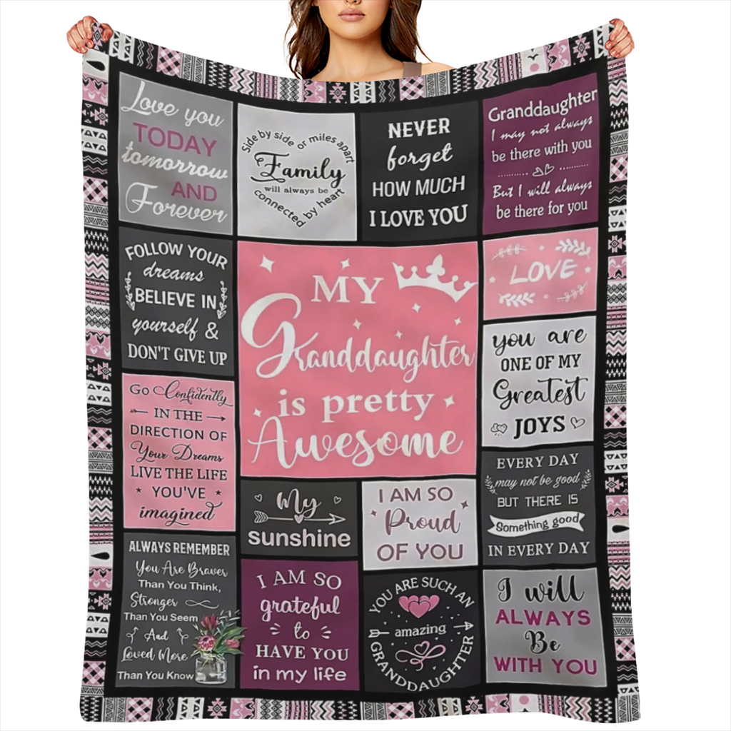 Contemporary Style Granddaughter Themed Flannel Throw Blanket - Digital Print, All Seasons Multipurpose Knitted Polyester Bedding with Inspirational Quotes and Loving Messages, Machine Washable, Cozy