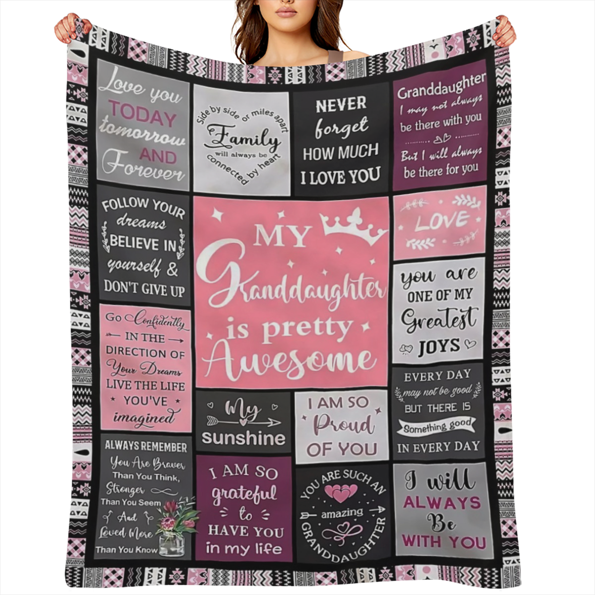 Contemporary Style Granddaughter Themed Flannel Throw Blanket - Digital Print, All Seasons Multipurpose Knitted Polyester Bedding with Inspirational Quotes and Loving Messages, Machine Washable, Cozy