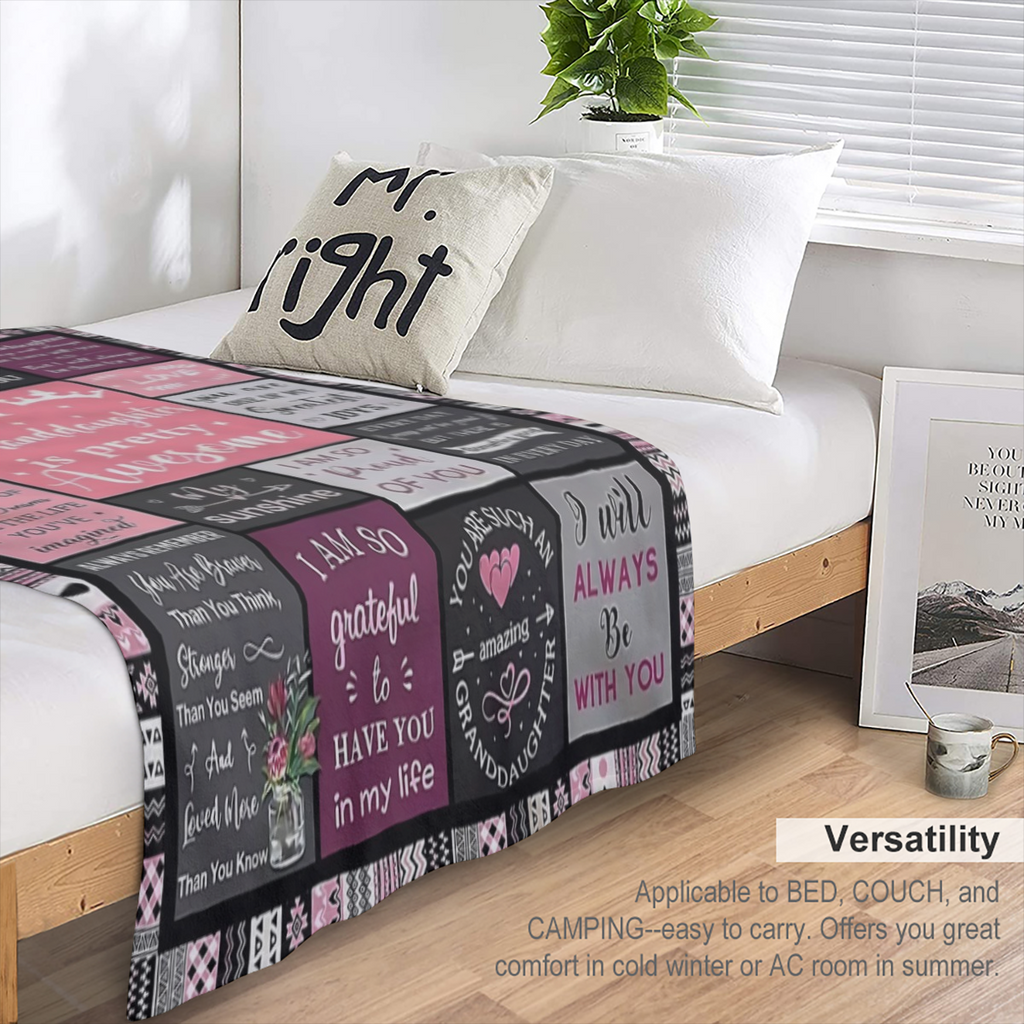 Contemporary Style Granddaughter Themed Flannel Throw Blanket - Digital Print, All Seasons Multipurpose Knitted Polyester Bedding with Inspirational Quotes and Loving Messages, Machine Washable, Cozy