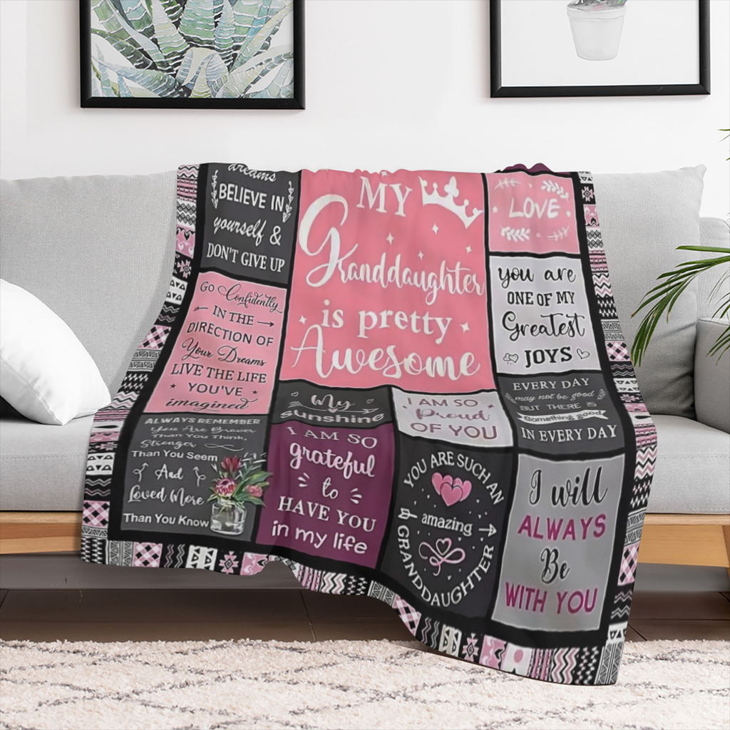 Contemporary Style Granddaughter Themed Flannel Throw Blanket - Digital Print, All Seasons Multipurpose Knitted Polyester Bedding with Inspirational Quotes and Loving Messages, Machine Washable, Cozy