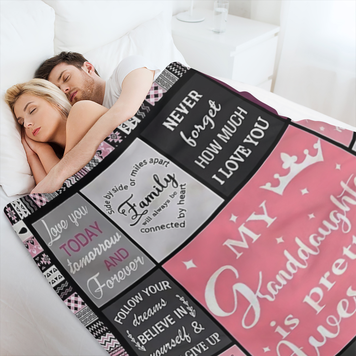 Contemporary Style Granddaughter Themed Flannel Throw Blanket - Digital Print, All Seasons Multipurpose Knitted Polyester Bedding with Inspirational Quotes and Loving Messages, Machine Washable, Cozy