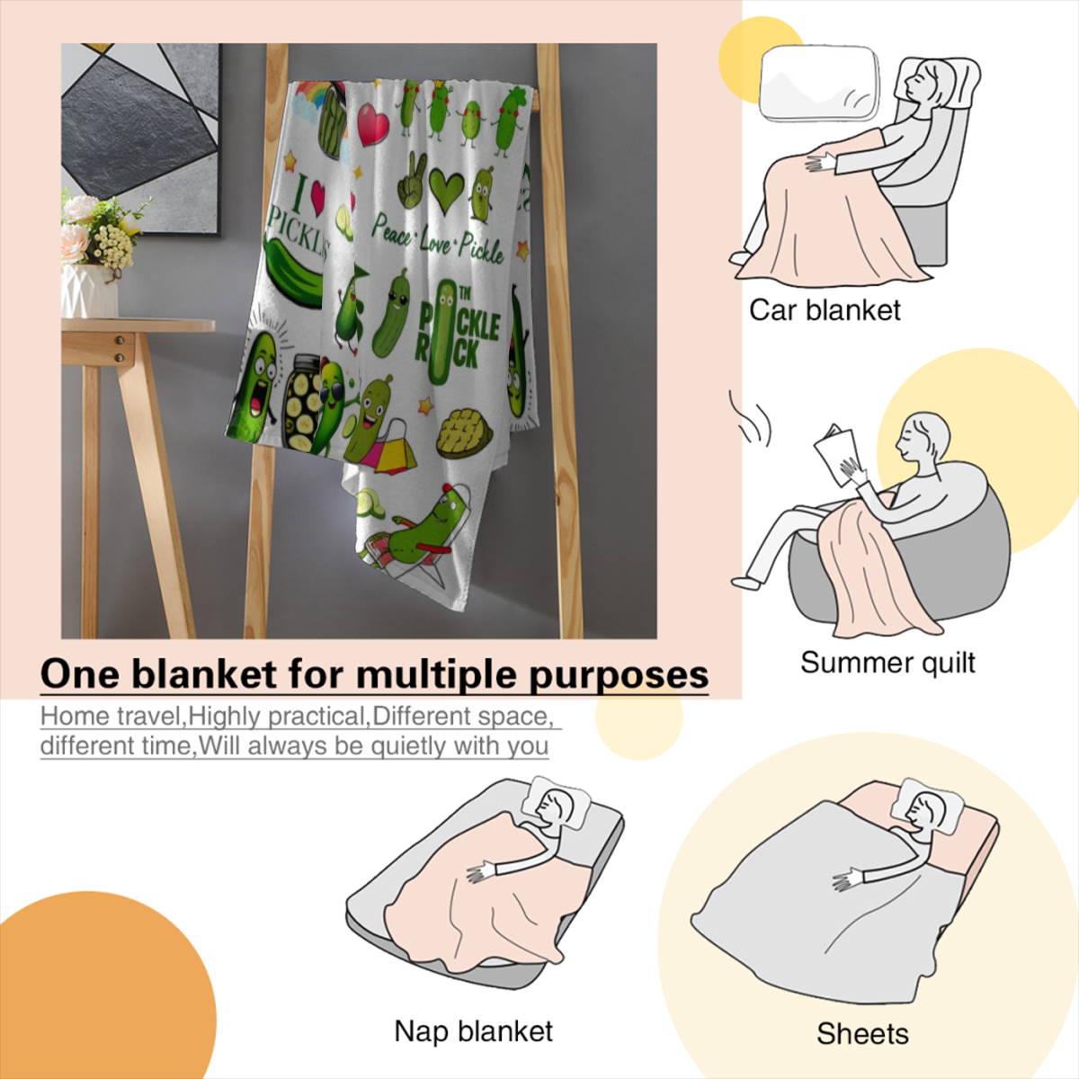 Funny Pickle Blanket Gifts For Women Men   Pickle Lovers,Flannel Pickles Throw Blankets Pickles Stuff Gifts For Birthday Christmas 50"X40" Bedroom Living Room Sofa Chair Bed  Super Cozy P Lightweight