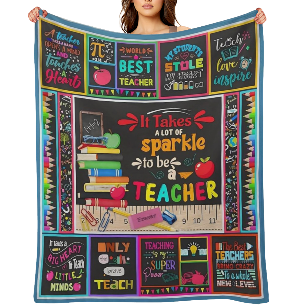 COLLEGE STYLE FLANNEL TEACHER APPRECIATION BLANKET - Digitally printed all season cozy and soft polyester knit fabric 200- 250 grams - Ideal gift for your teachers