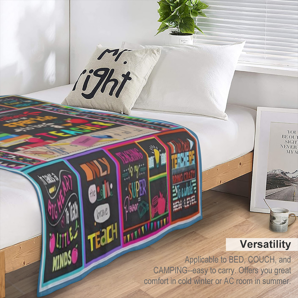 COLLEGE STYLE FLANNEL TEACHER APPRECIATION BLANKET - Digitally printed all season cozy and soft polyester knit fabric 200- 250 grams - Ideal gift for your teachers