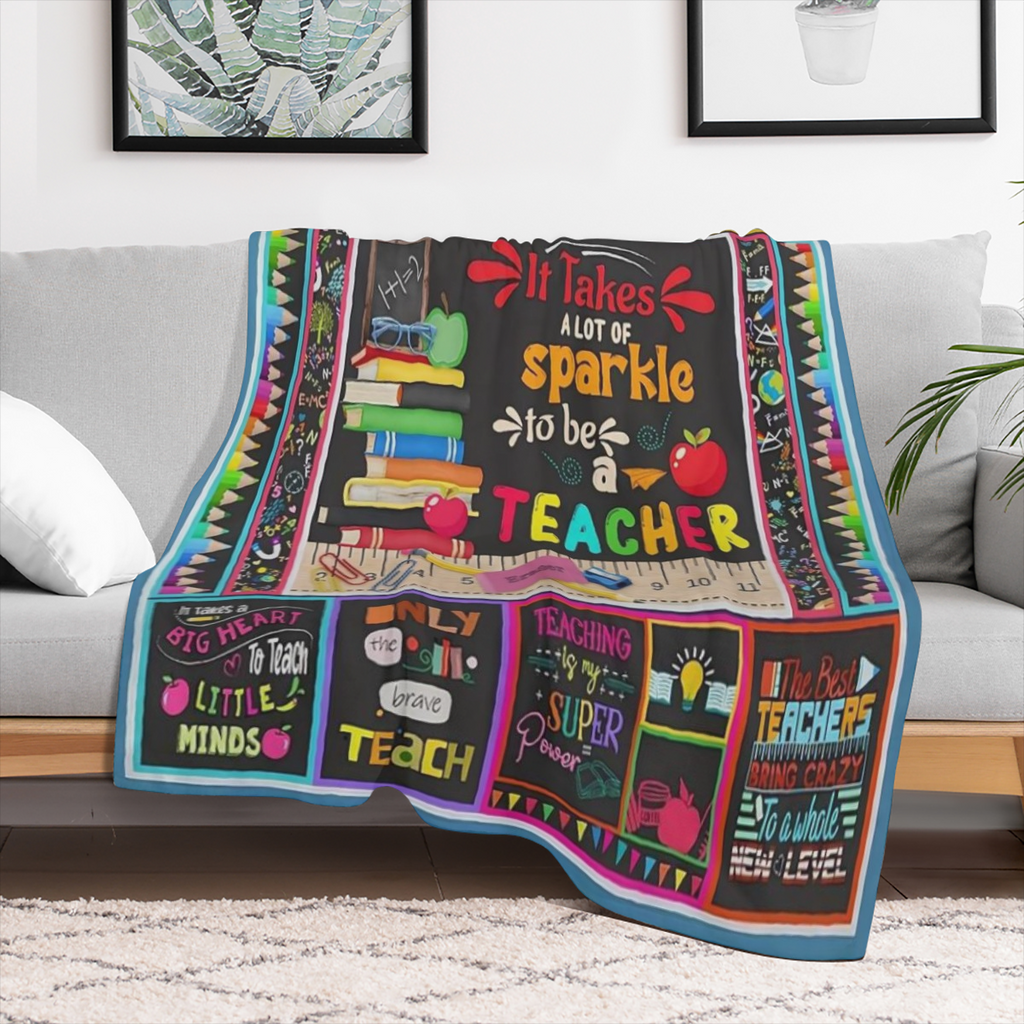 COLLEGE STYLE FLANNEL TEACHER APPRECIATION BLANKET - Digitally printed all season cozy and soft polyester knit fabric 200- 250 grams - Ideal gift for your teachers