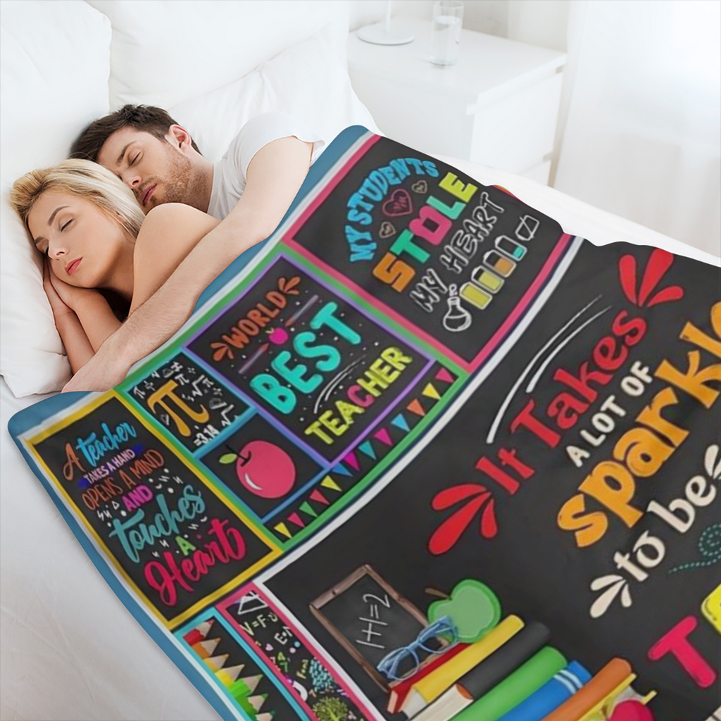 COLLEGE STYLE FLANNEL TEACHER APPRECIATION BLANKET - Digitally printed all season cozy and soft polyester knit fabric 200- 250 grams - Ideal gift for your teachers