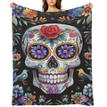 Creative skull, floral print flannel blanket - digital printing, all- season multi- purpose sports style knitted bedding - soft and light gift, suitable for sofa, travel, camping, lunch break, home