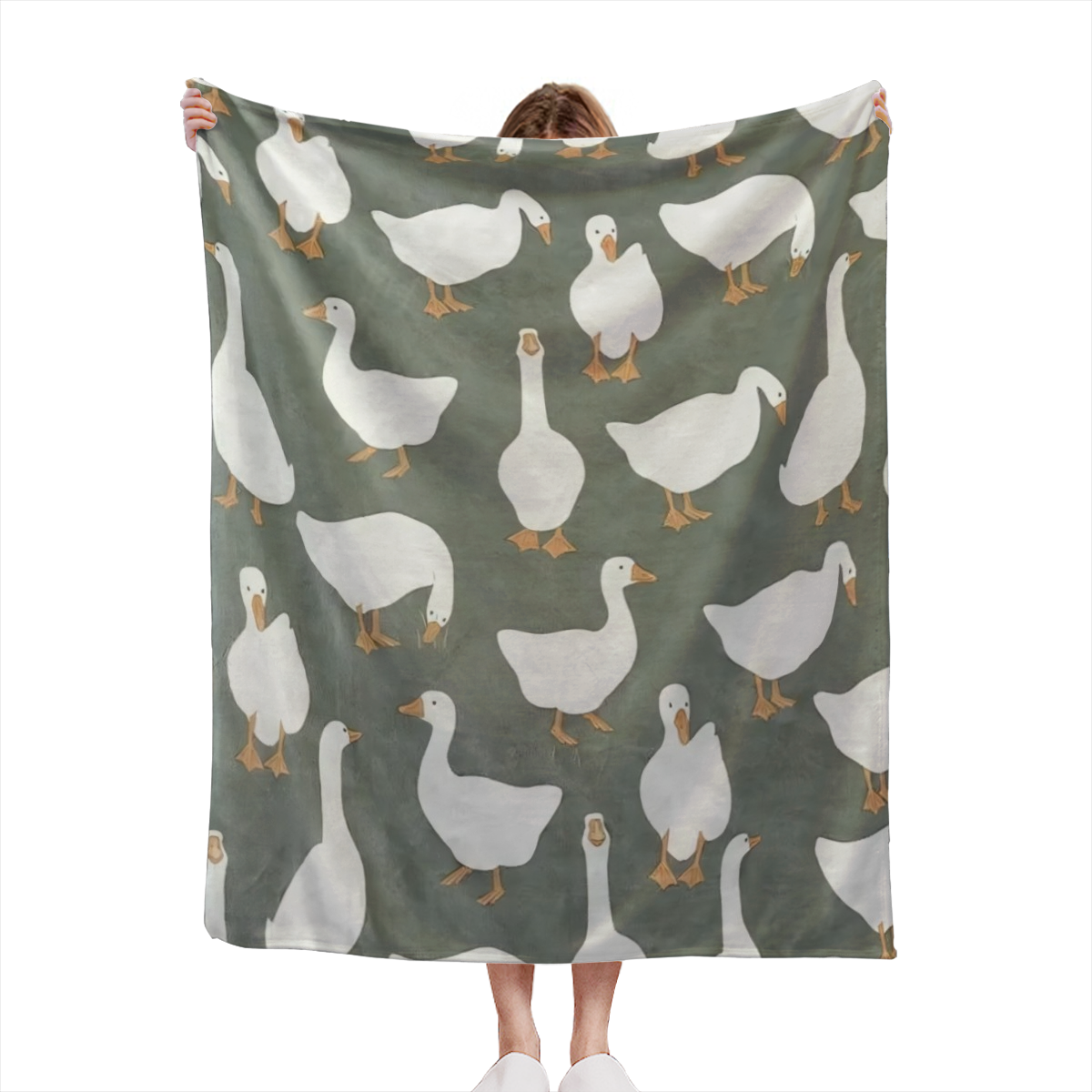 Luxuriously Soft Dark Green & White Goose Blanket - Elegant Flying Geese Pattern, All-Season Cozy Throw For Couch, Bed, Home Dec