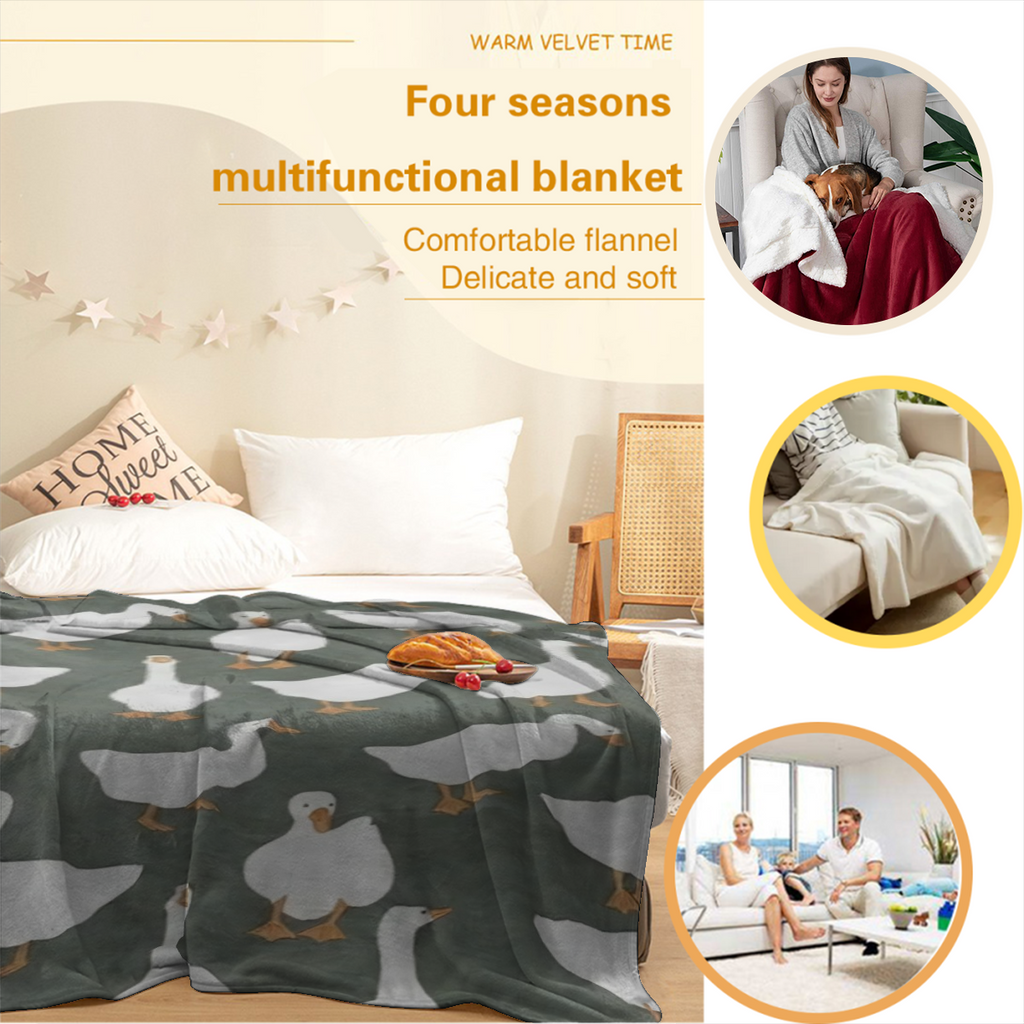 Luxuriously Soft Dark Green & White Goose Blanket - Elegant Flying Geese Pattern, All-Season Cozy Throw For Couch, Bed, Home Dec