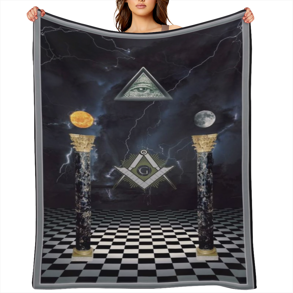 Masonic-Inspired Cozy Flannel Throw Blanket - Vintage Style with Eye of Providence & Lightning Design - All-Season Comfort for Couch, Bed, Travel & Camping - Perfect Gift for Christmas, Weddings, Birt