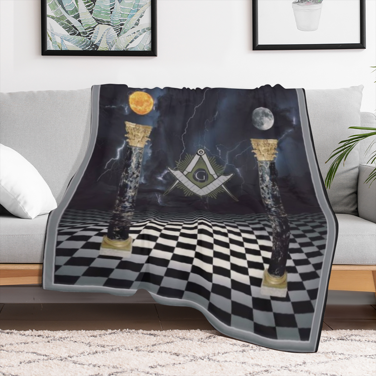 Masonic-Inspired Cozy Flannel Throw Blanket - Vintage Style with Eye of Providence & Lightning Design - All-Season Comfort for Couch, Bed, Travel & Camping - Perfect Gift for Christmas, Weddings, Birt