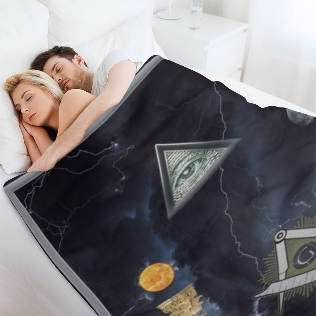 Masonic-Inspired Cozy Flannel Throw Blanket - Vintage Style with Eye of Providence & Lightning Design - All-Season Comfort for Couch, Bed, Travel & Camping - Perfect Gift for Christmas, Weddings, Birt