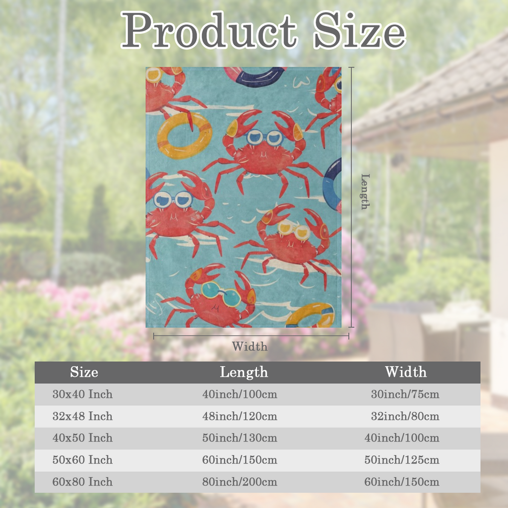 Cartoon Crab Throw Blanket Gifts, Soft Cozy Fleece Blanket with Fun Crabs and Lifebuoy Print, Blanket for Boys Girls Boys Girls, Perfect for Couch Bed Sofa, Beach Summer Decor, 50x60 in, 280GSM CozyFl